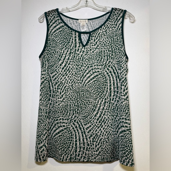 Emi & Joe Blouse Size Large Sleeveless Top Green and gold thin lines - Picture 1 of 4